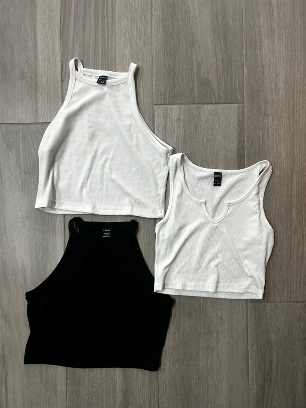 SHEIN White & Black Ribbed Tank Top Trio